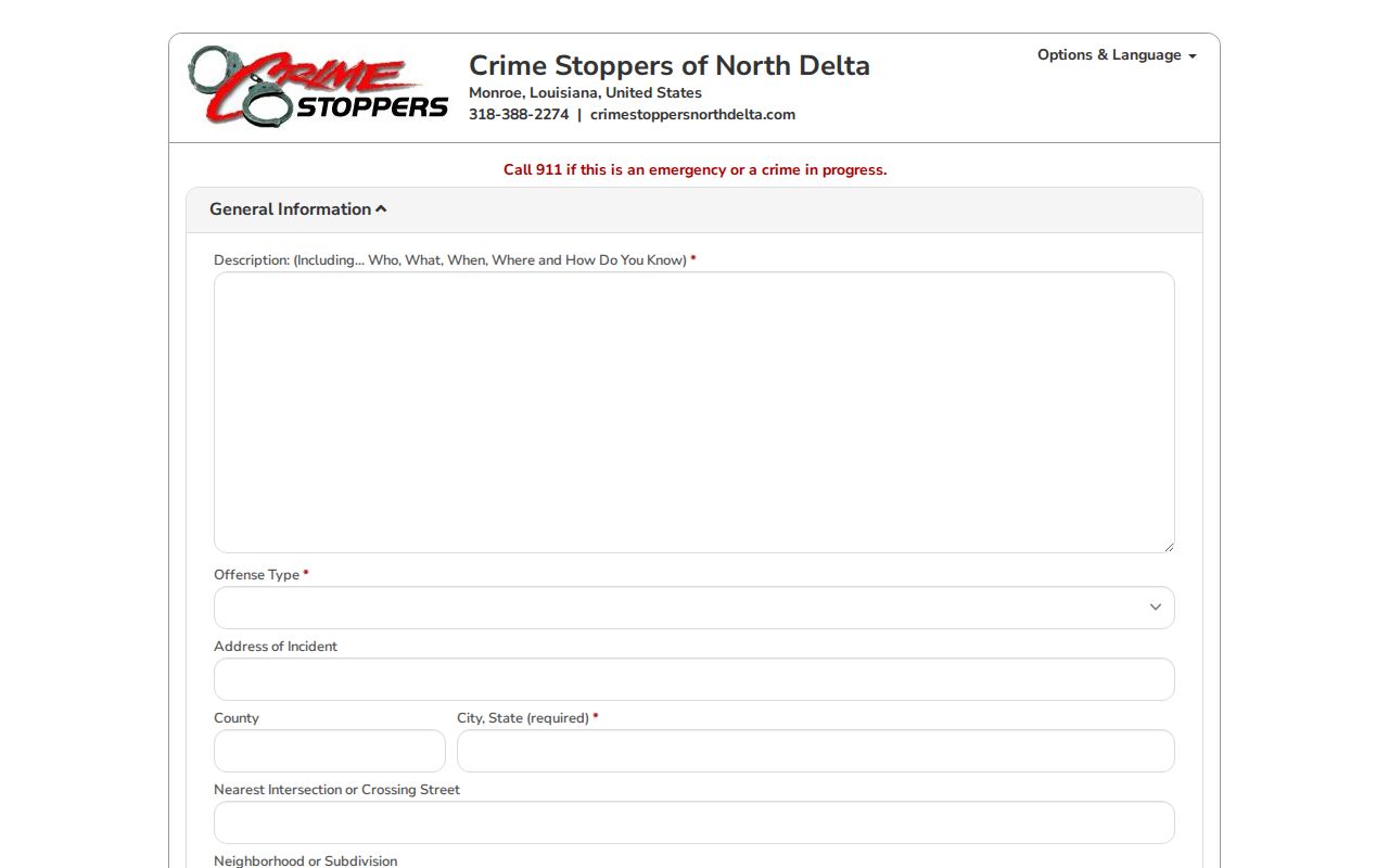 Jackson Parish most wanted list research showing the anonymous tip form