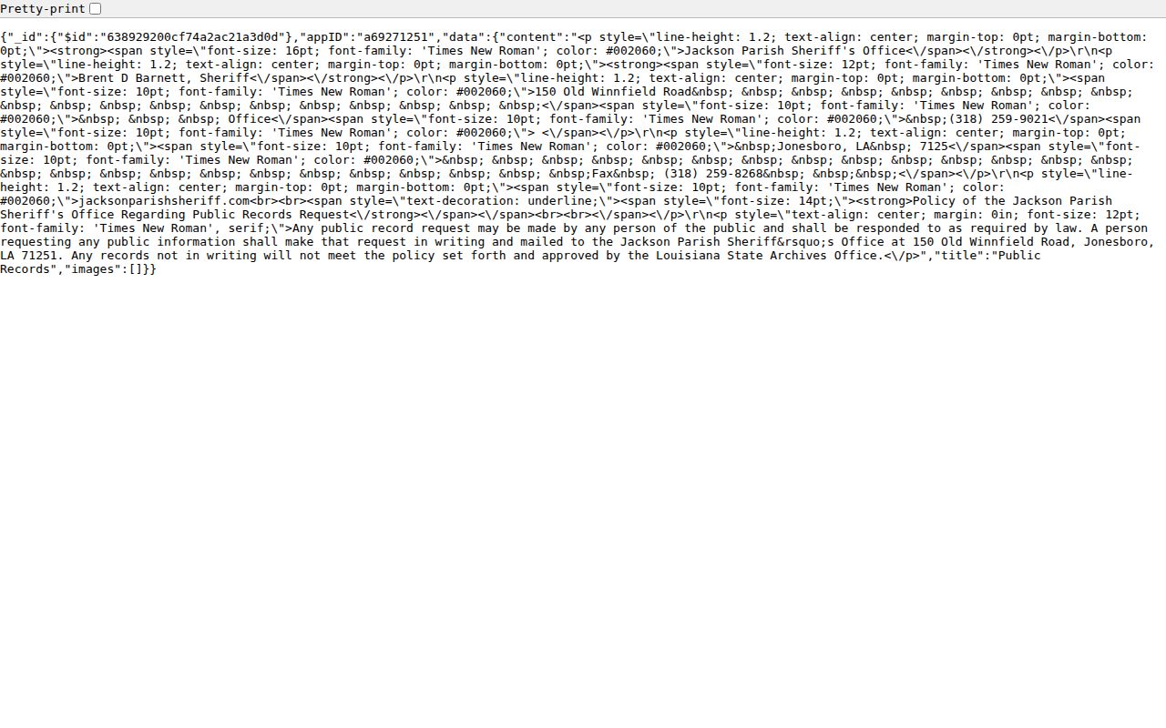 Jackson Parish warrant lookup research showing the sheriff written request policy