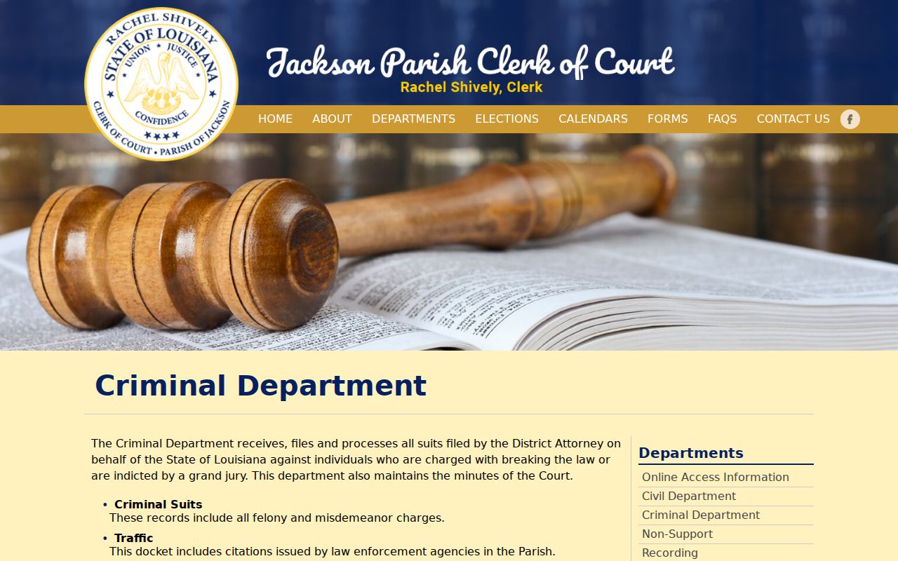 Jackson Parish outstanding warrants research showing criminal and traffic docket descriptions