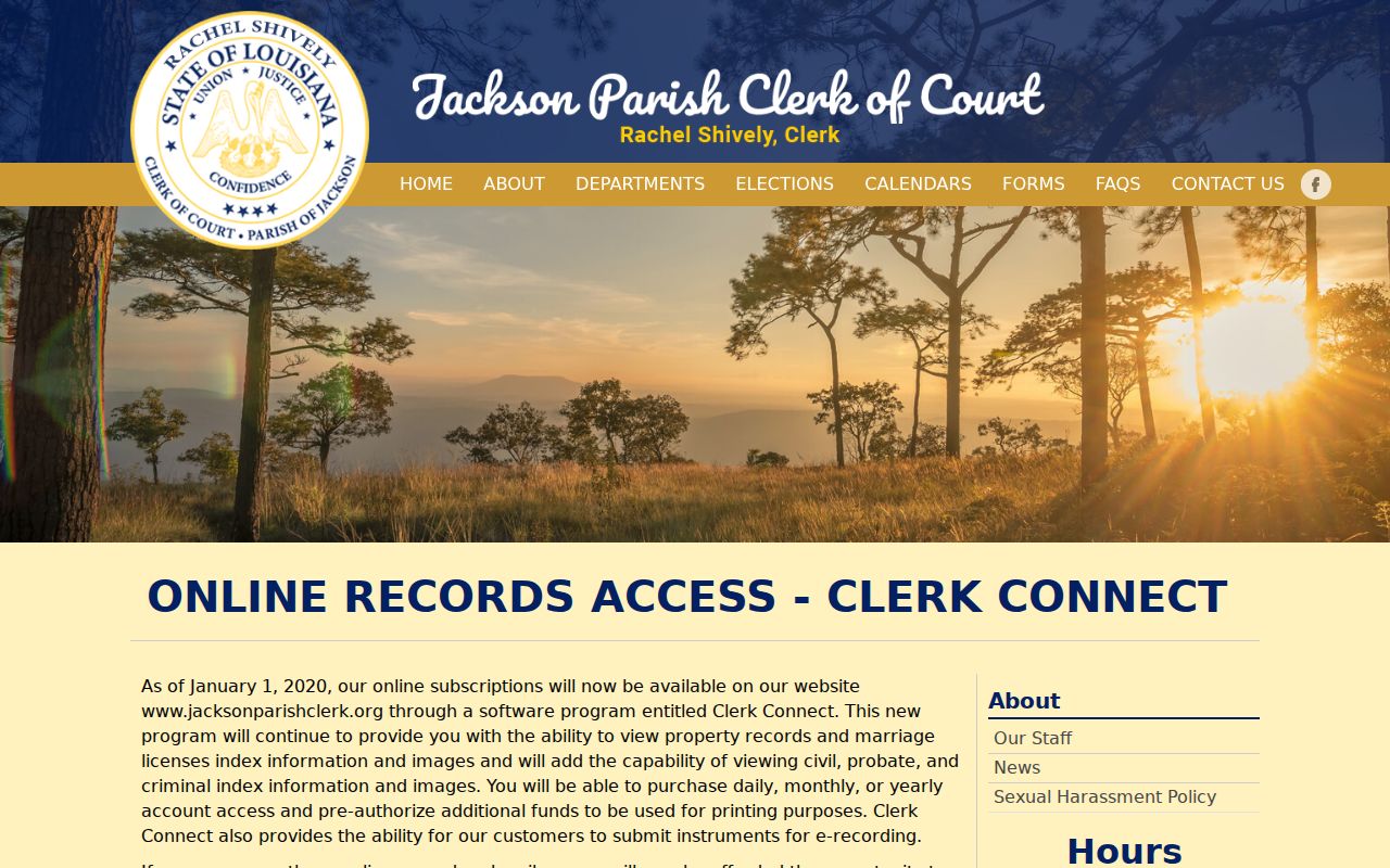 Jackson Parish warrant lookup research showing Clerk Connect subscription access