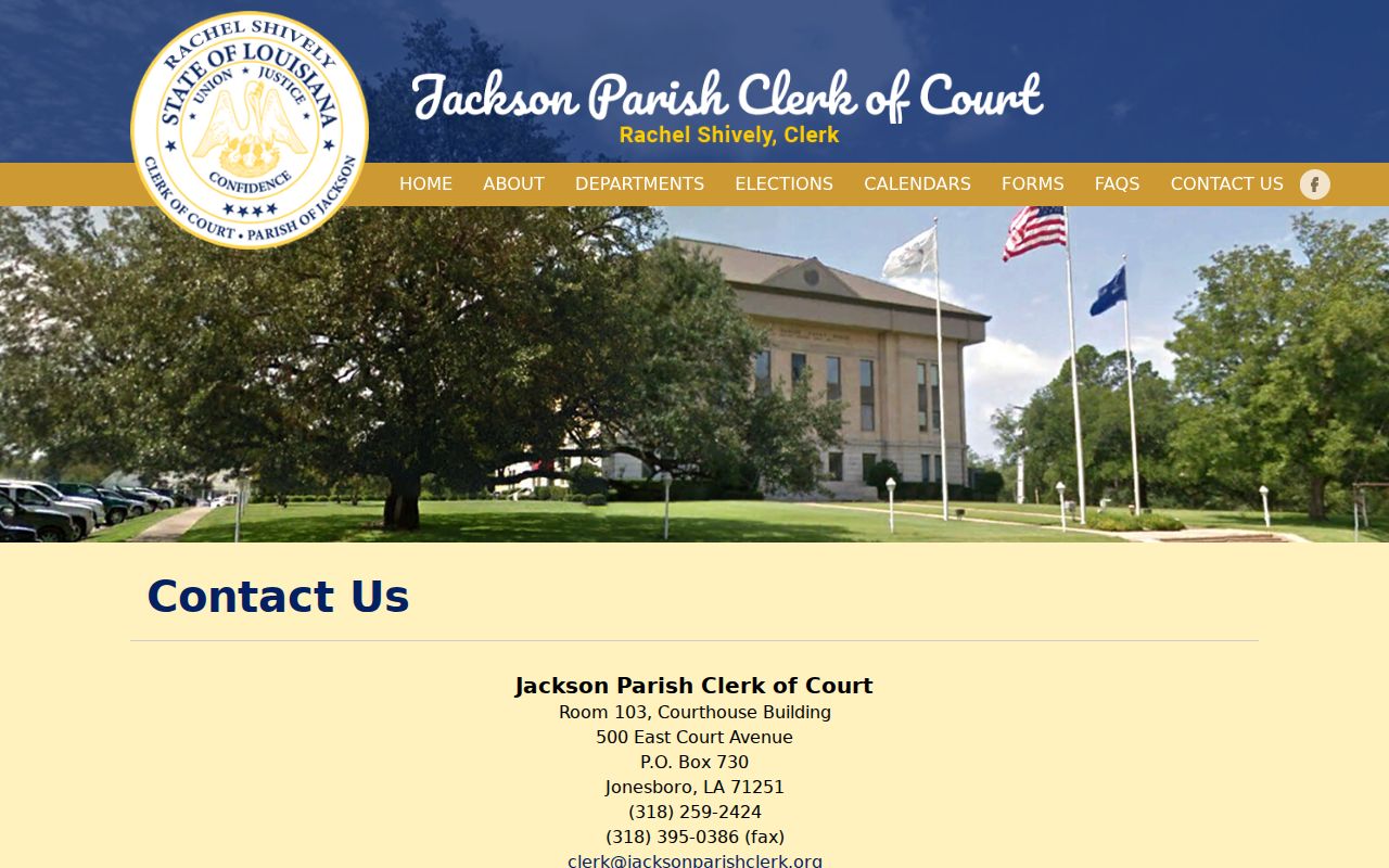 Jackson Parish warrant lookup research showing the clerk public record request address