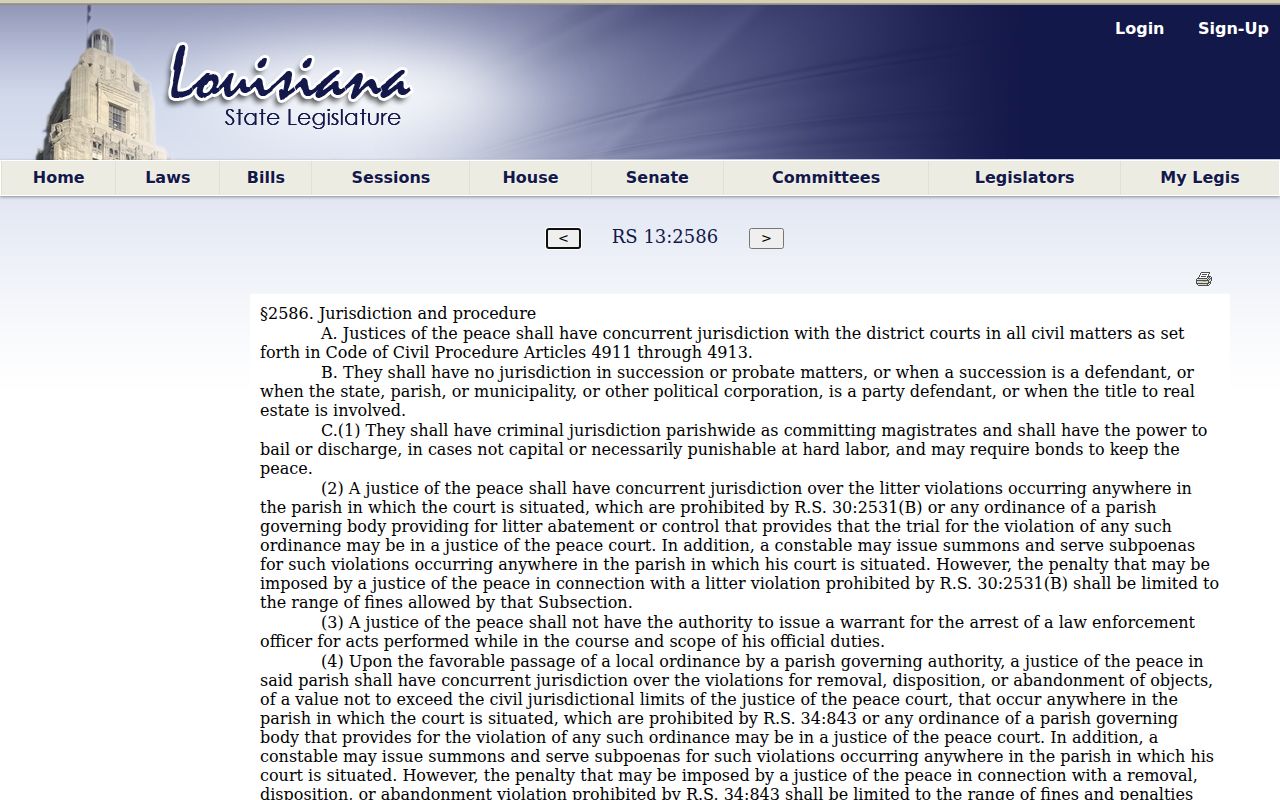 Jackson Parish municipal warrant research showing justice of the peace authority
