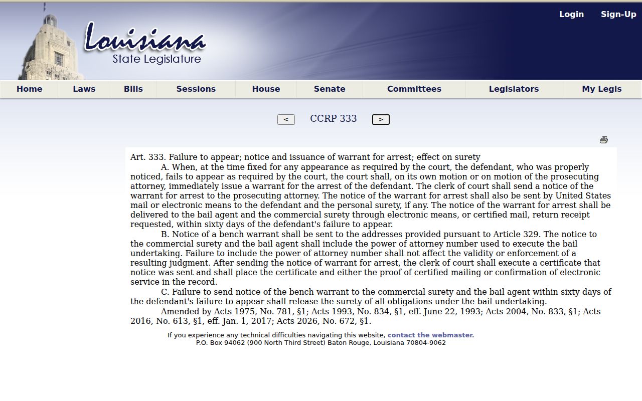 Jackson Parish bench warrant research showing the failure to appear statute