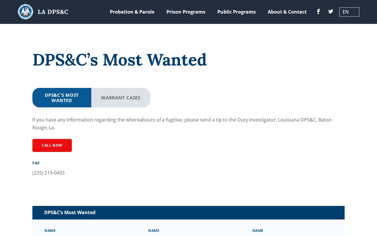 Jackson Parish most wanted list research showing state program tip routing