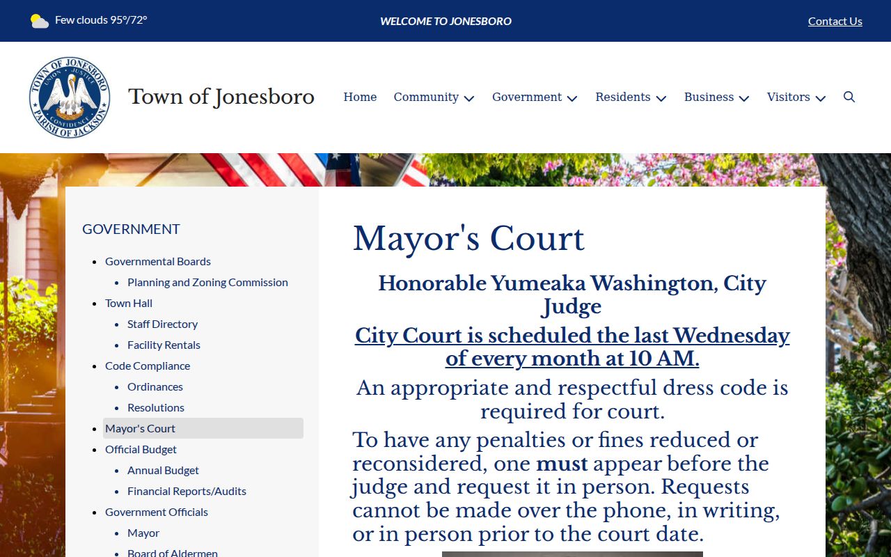 Jackson Parish traffic warrant research showing the mayor court monthly schedule