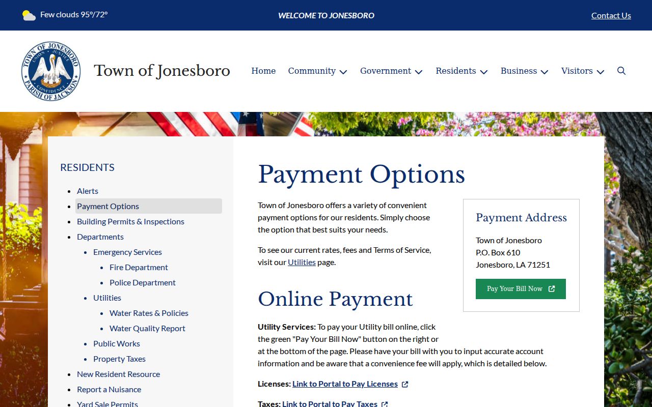 Jackson Parish traffic warrant research showing the town payment options link