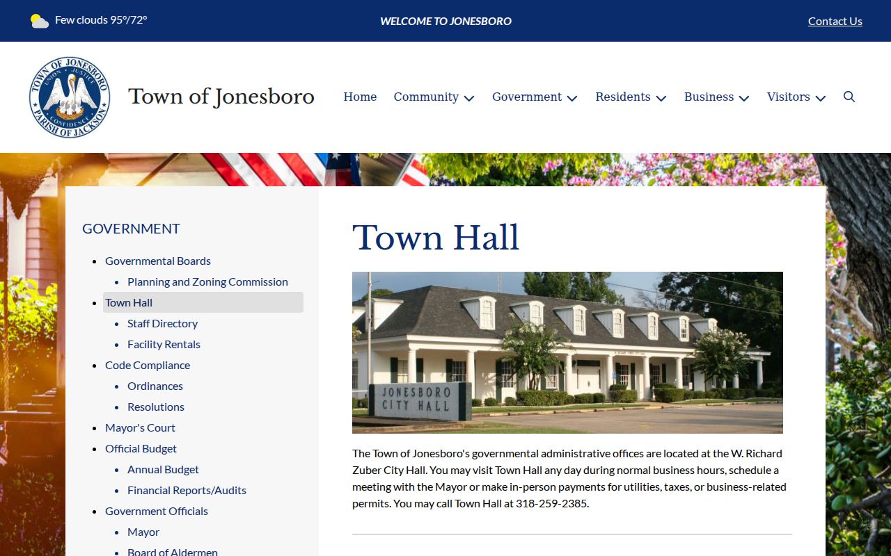 Jonesboro warrant records research showing the city hall building and contact