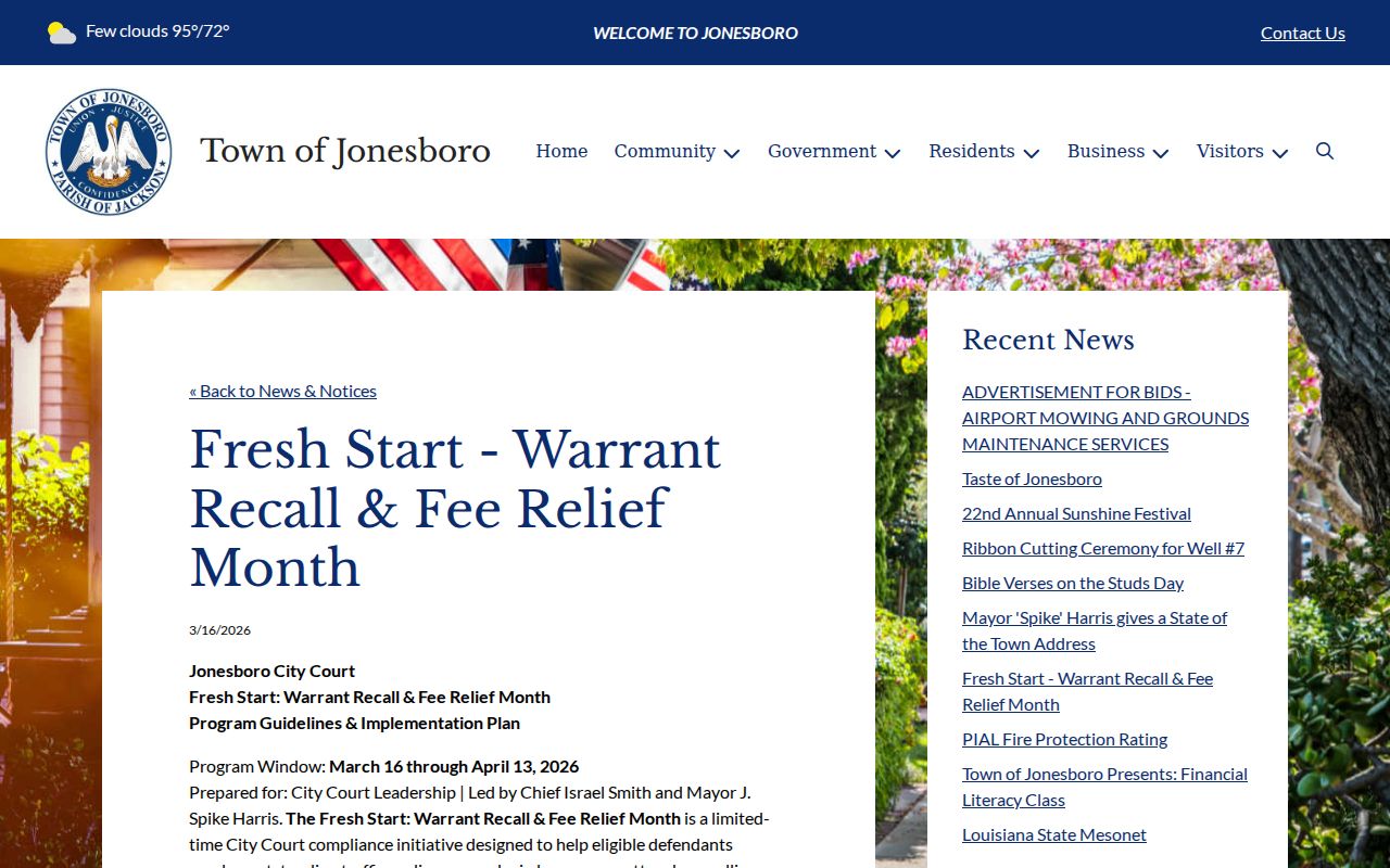 Jonesboro warrant records research showing the historical recall and fee relief program