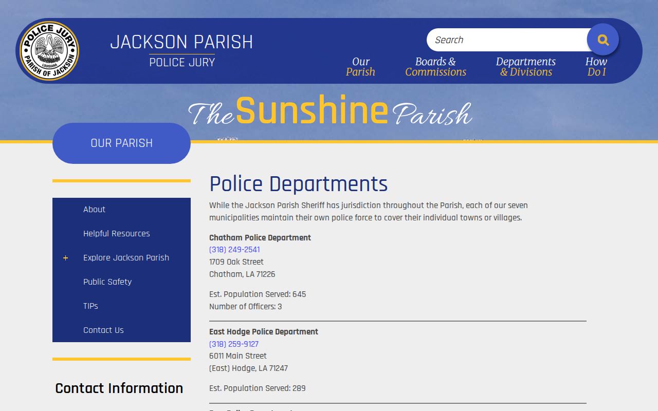 Jackson Parish municipal warrant research showing seven municipal police departments