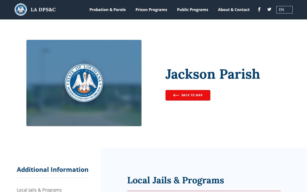 Jackson Parish arrest warrant research showing the correctional center address and phone