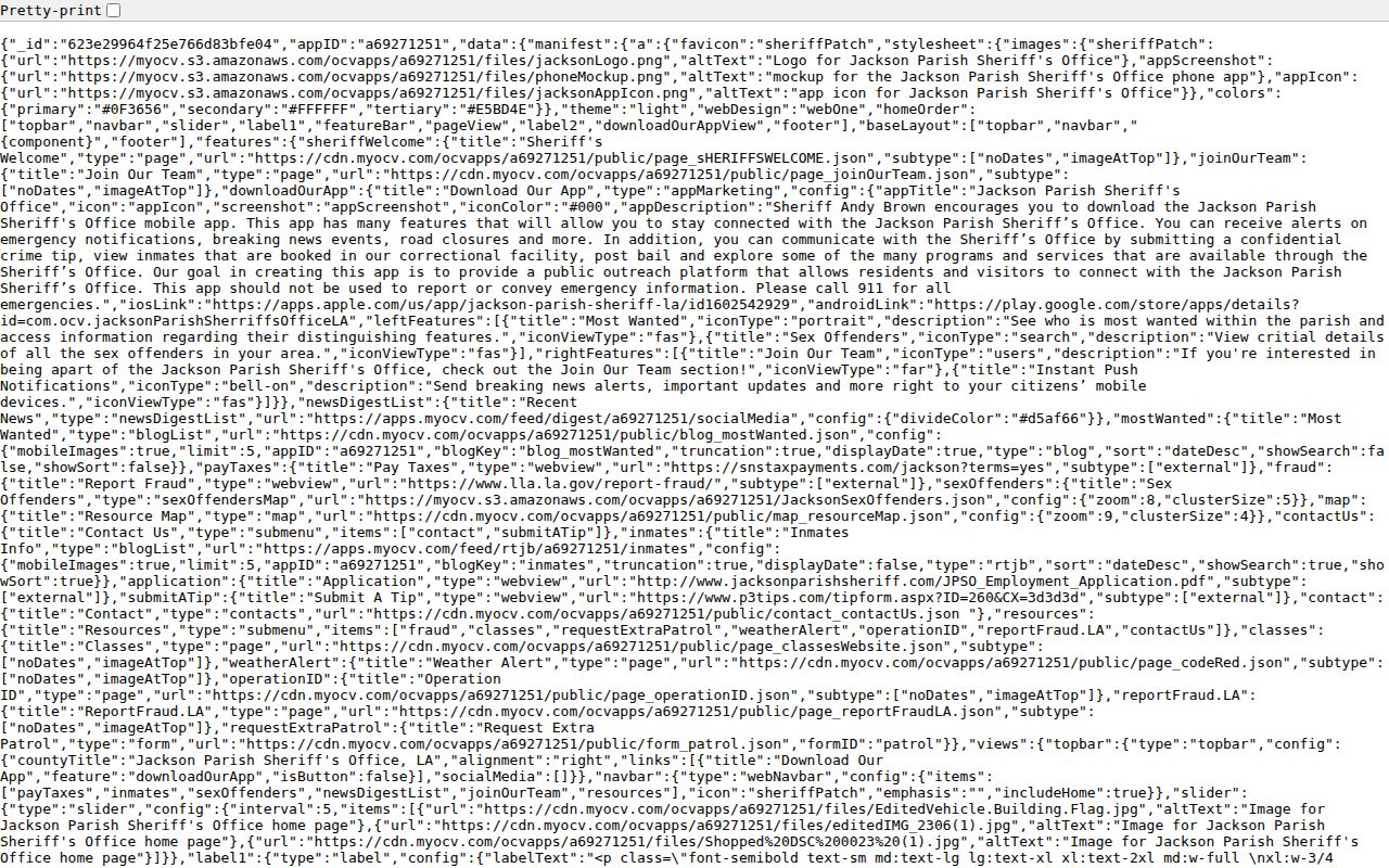 Jackson Parish warrant records research showing sheriff app manifest entries
